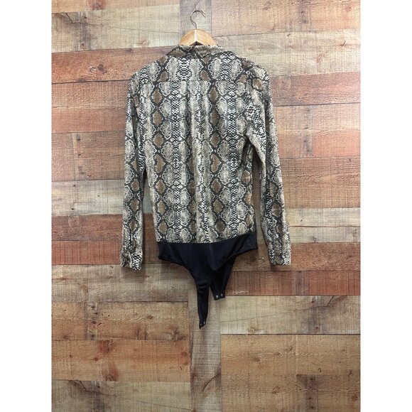Oliveaceous Snake Print Long Sleeve Bodysuit Medium - Picture 7 of 10